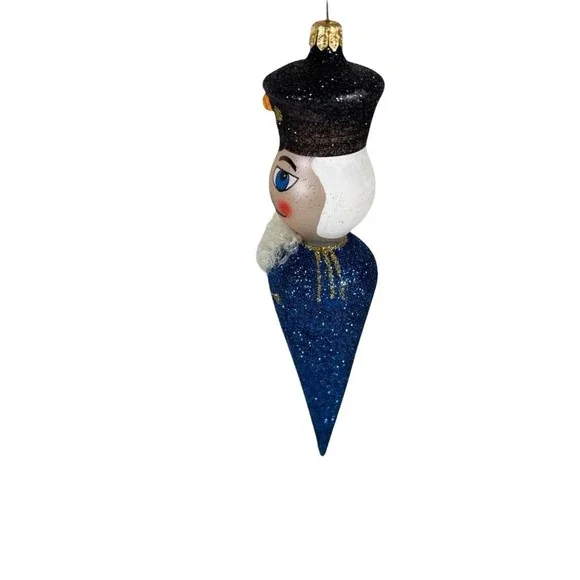 Vintage Blown Glass Christmas Ornament - Stylized Blue Nutcracker Teardrop 8" - Picture 5 of 7
